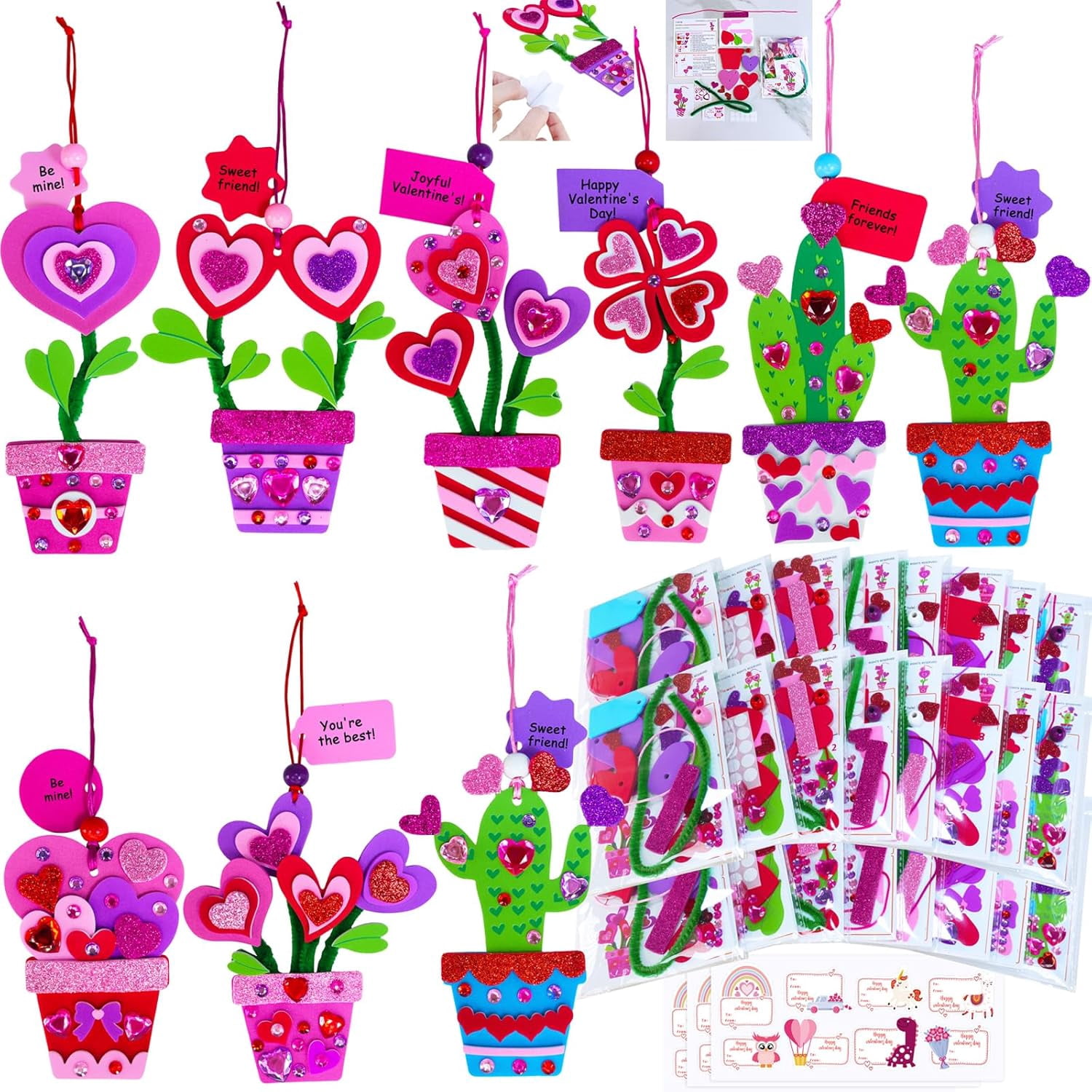 Potted Heart Flower Craft Kits DIY Valentine's Day Ornaments Decorations Heart Foam Stickers Arts and Crafts