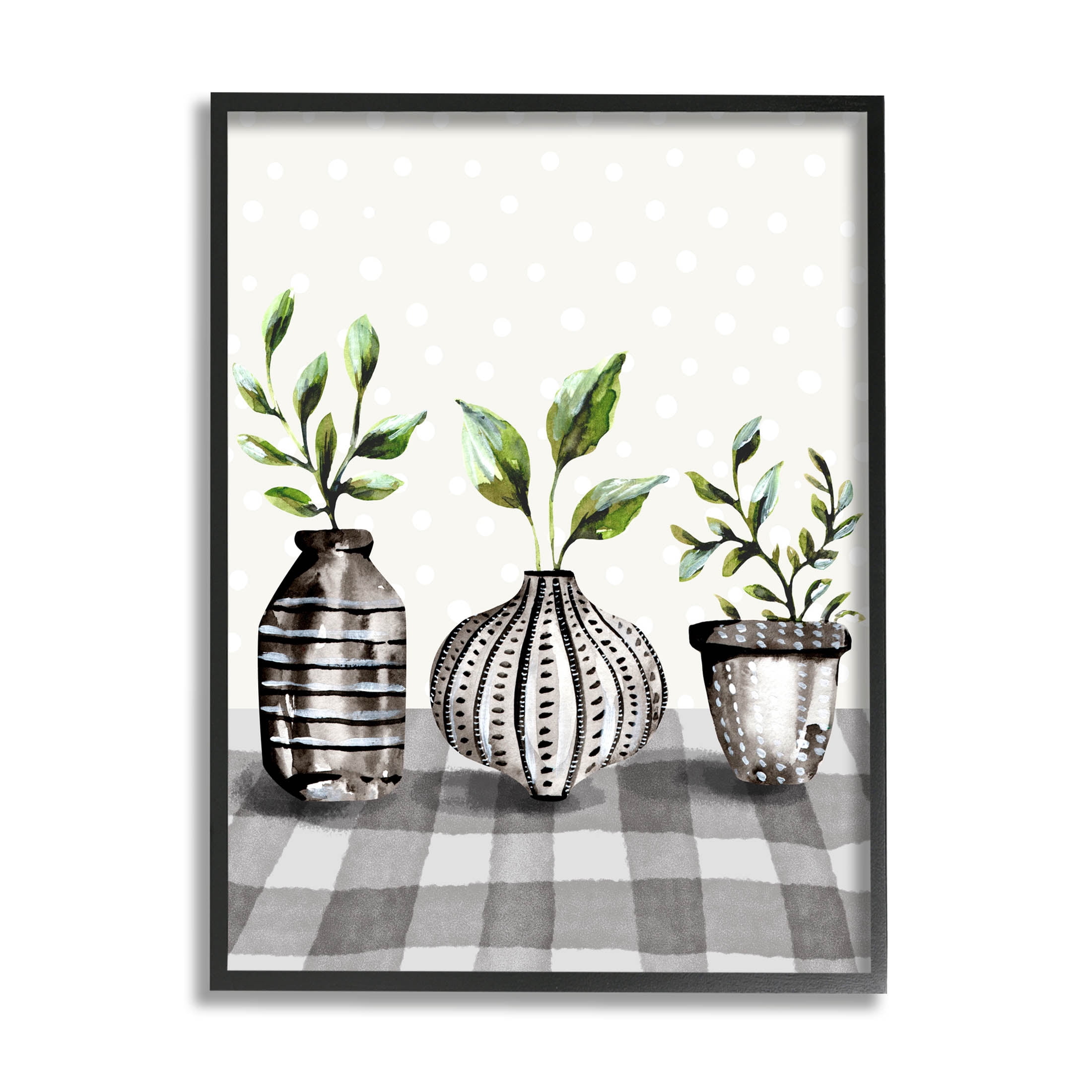 Potted Herbs Patterned Tartan Botanical & Floral Graphic Art Black Framed Art Print Wall Art