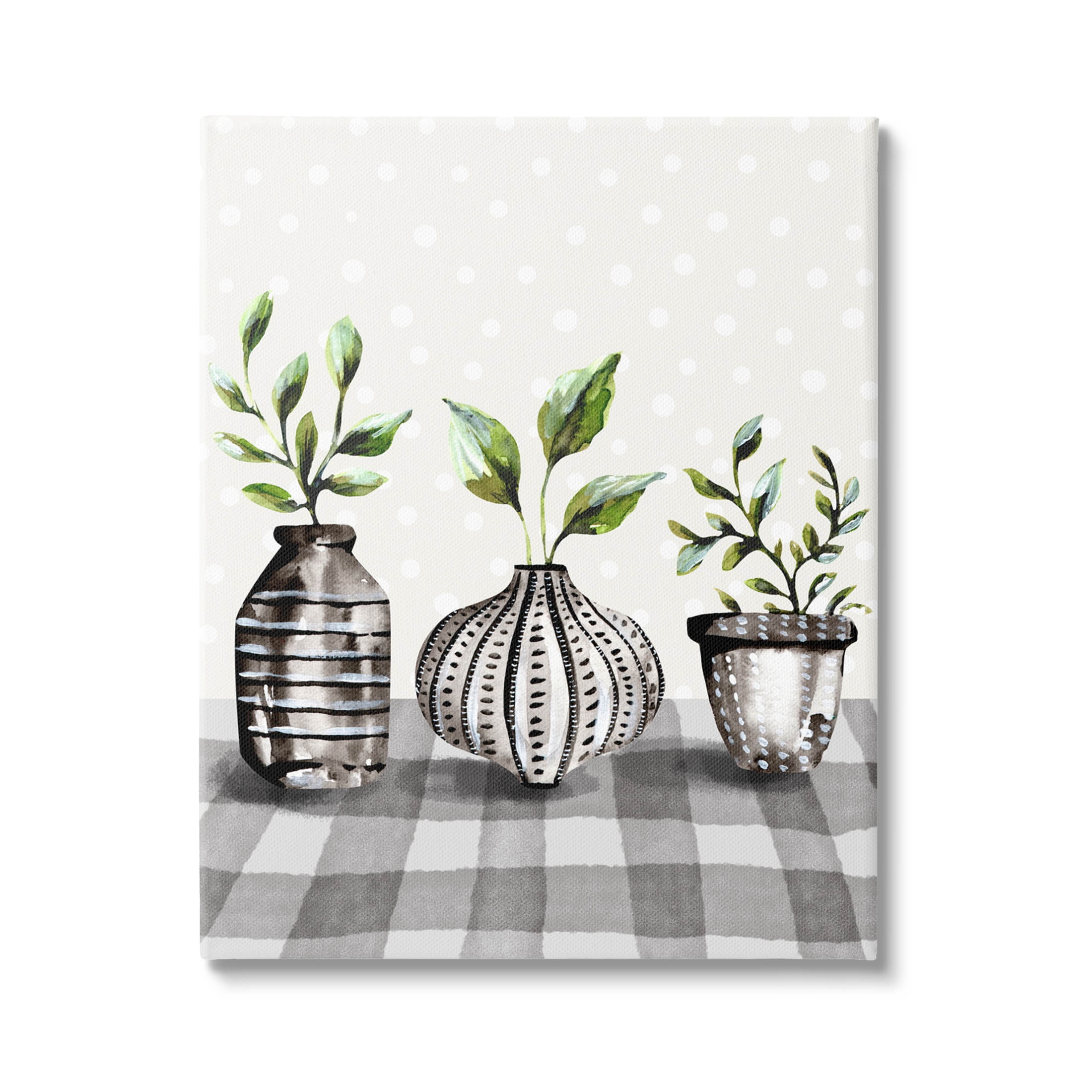 Potted Herbs Patterned Tartan Botanical & Floral Graphic Art Gallery Wrapped Canvas Print Wall Art