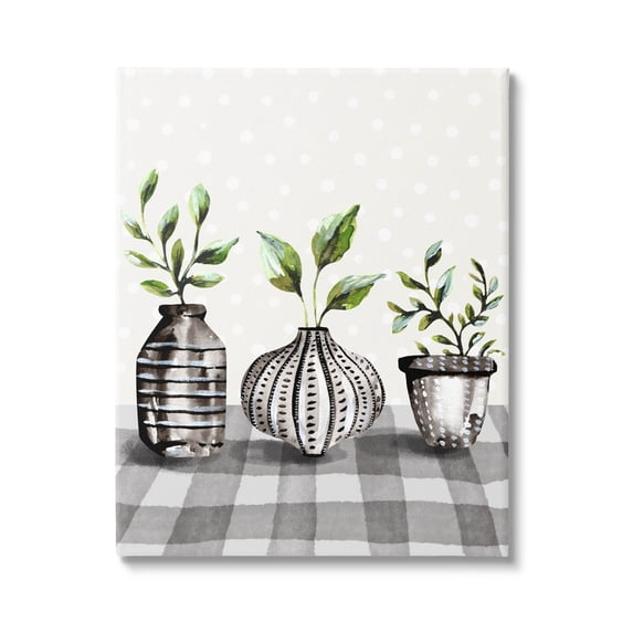 Potted Herbs Patterned Tartan Botanical & Floral Graphic Art Gallery Wrapped Canvas Print Wall Art