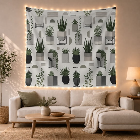 Potted Houseplants with Shelves Botanical Clean, Nostalgic Vintage for Botanical Art Lovers, Wall Decor, Valentine'S Day Gift, Tapestry Wall Hanging for Dorm and Living Room