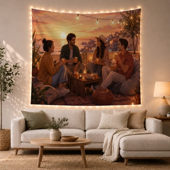 Potted Houseplants with Shelves Convivial Evening, Cozy Farmhouse for Farmhouse Decor Lovers, Wall Decor, Mother'S Day Gift, Tapestry Wall Hanging for Dorm and Living Room