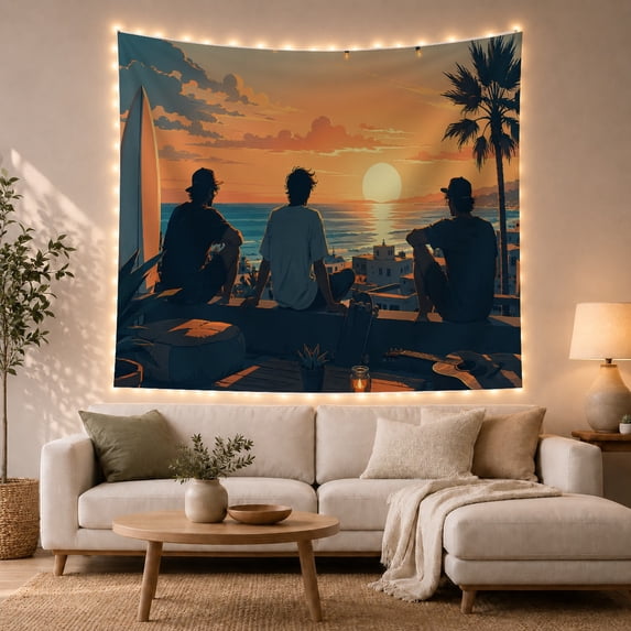Potted Houseplants Shelves with Sunset Dusk Figure, Cozy Farmhouse for Farmhouse Decor Lovers, Wall Decor, Mother'S Day Gift, Tapestry Wall Hanging for Dorm and Living Room