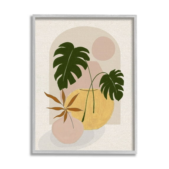 Potted Monstera Plant Leaves Botanical & Floral Graphic Art Gray Framed Art Print Wall Art