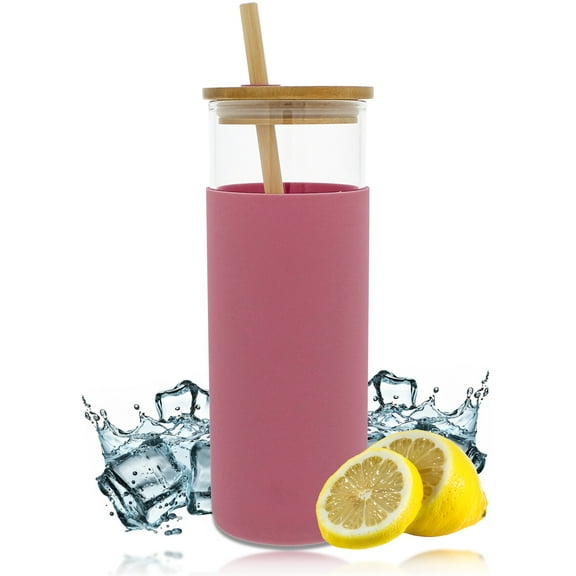 Potted Pans 20oz Clear Glass Water Bottle - Drink Glass Bottle Straw and Lid