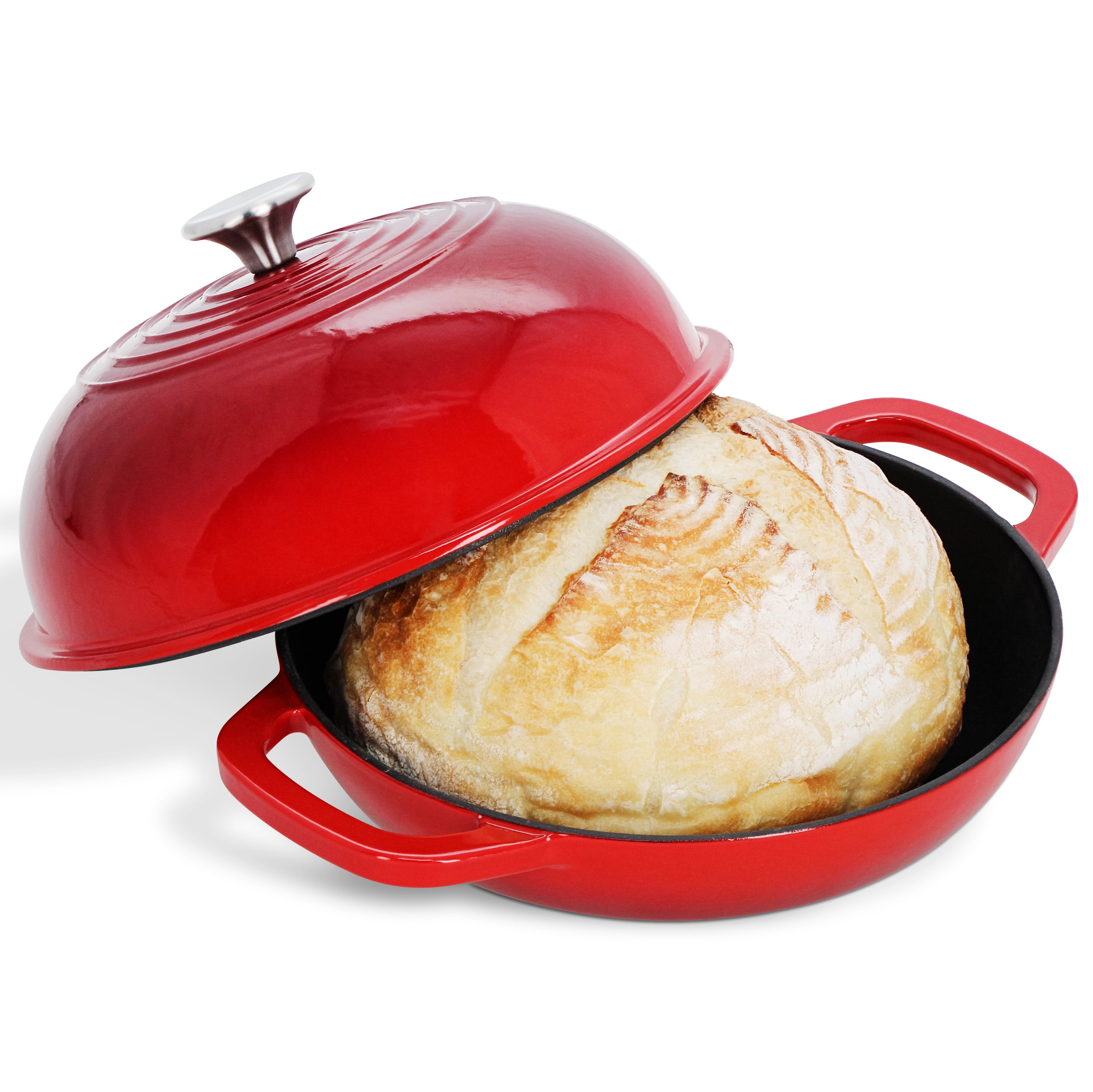 Potted Pans 10in Enameled Cast Iron Bread Pan Baking Dish & Casserole Dutch Oven with Lid