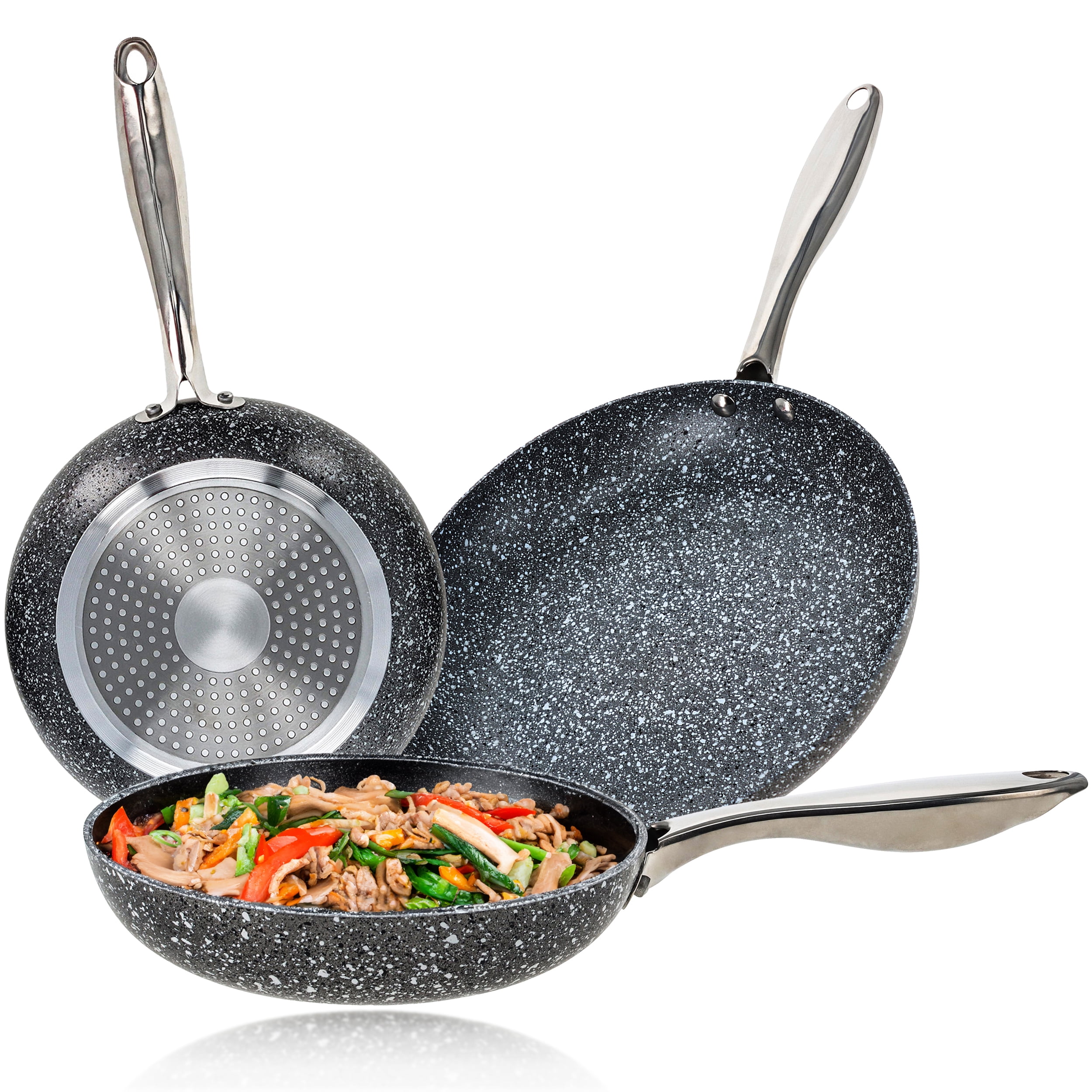 Granite Coated Nonstick Aluminum Frying Pan Set - 3 Piece