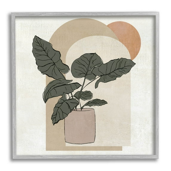 Potted Plant Arched Geometric Shapes Botanical & Floral Graphic Art Gray Framed Art Print Wall Art
