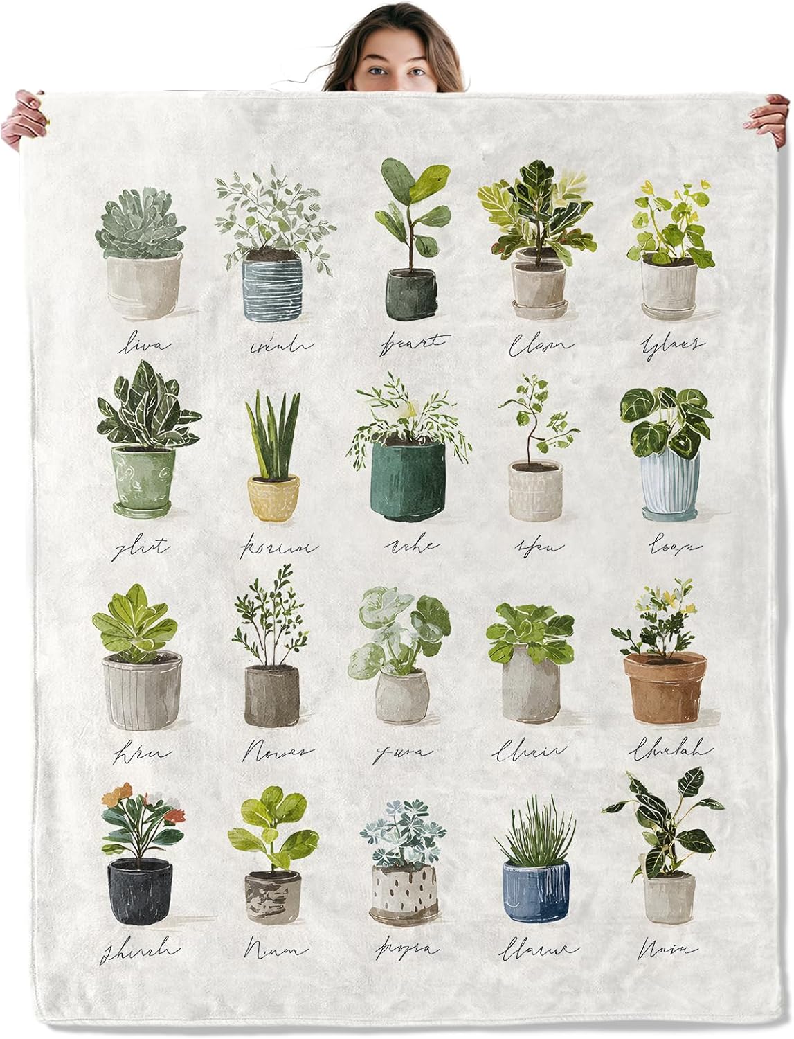 Hand Drawn Lettering Signage Potted Plant Blanket 60x80 Inch, Hand Drawn Botanical Collection Cute ...