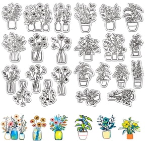 Potted Plant Flower Clear Rubber Stamps Spring Plants Seal Clears Stamp