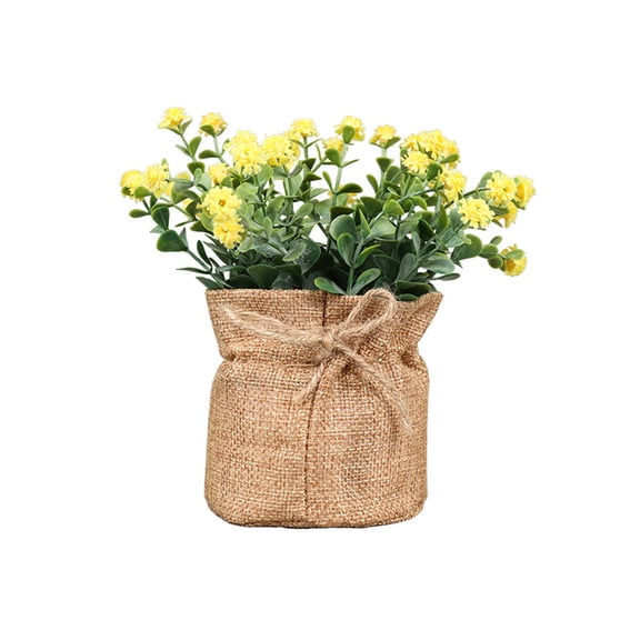 Potted Plant Hemp Rope Bag Fresh Keeping Ornamental Vivid Imitation Potted Plant for Desktop Yellow Plastic Linen Rope