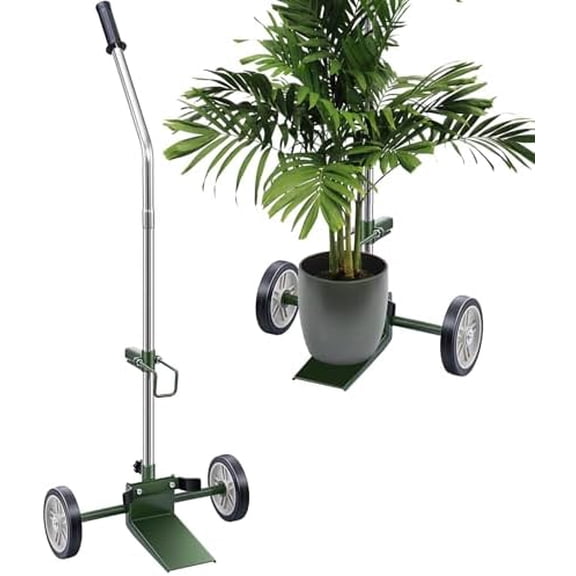 Potted Plant Mover Dolly with Flat-Free Rubber Wheels, Garden Pot Mover with Adjustable Grip, Max 200 Lbs Capacity, Plant Dolly Caddy Steel Baseplate Ergonomic Design for Carrying Heavy Pots