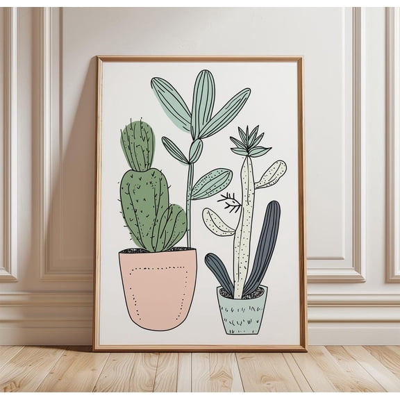 Potted Plant Poster, Botanical Line Art Print, Unframed Paper Poster 8x10in