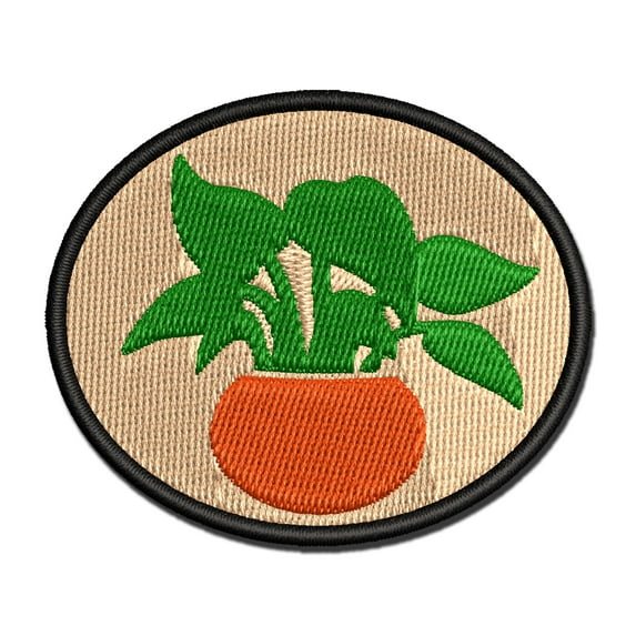 Potted Plant Pothos Devils Ivy Applique Multi-Color Embroidered Iron-On Patch - 2.0 Inch Mini