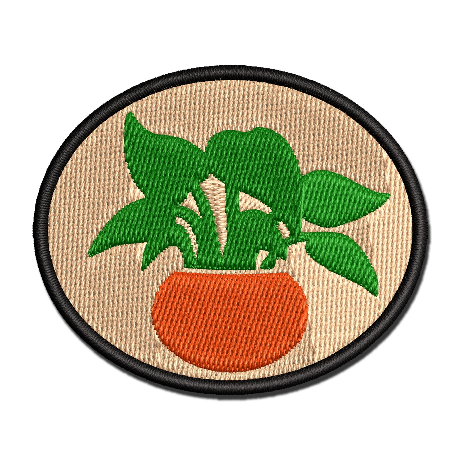 Potted Plant Pothos Devils Ivy Applique Multi-Color Embroidered Iron-On Patch - 3.5 Inch Large