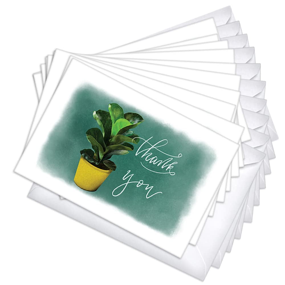 Potted Plant Thank You Blank Note Greeting Cards | 20 Pack Bulk Set (4X6)