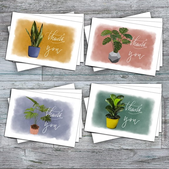 Potted Plants All-Occasion Blank Note Greeting Cards | 24 Pack Assortment Bulk Variety Set (4x6)