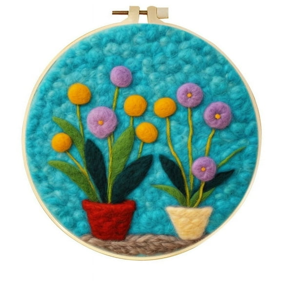 Potted Plants Needle Felting Set, Beginner Felt Painting Set, With Wool Felt Painting Set, Decorative Frame, Suitable for Home Decoration