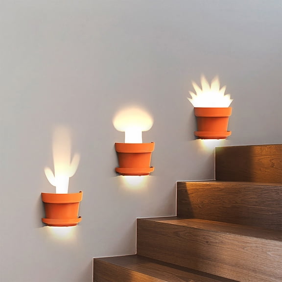 Potted Plants Projection Night Light 3 In 1 Wall Mounted Bedside Lamp USB Dimmable Warm Glow for Bedroom Living Room Desk Shelf Cottagecore Home Decor Flameless Ambient Lighting Backyard Home Decor