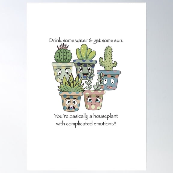 Potted Plants With Emojis Poster Wall Art, Modern Wall Decor For Living Room Bedroom, 8x12 UNFRAMED