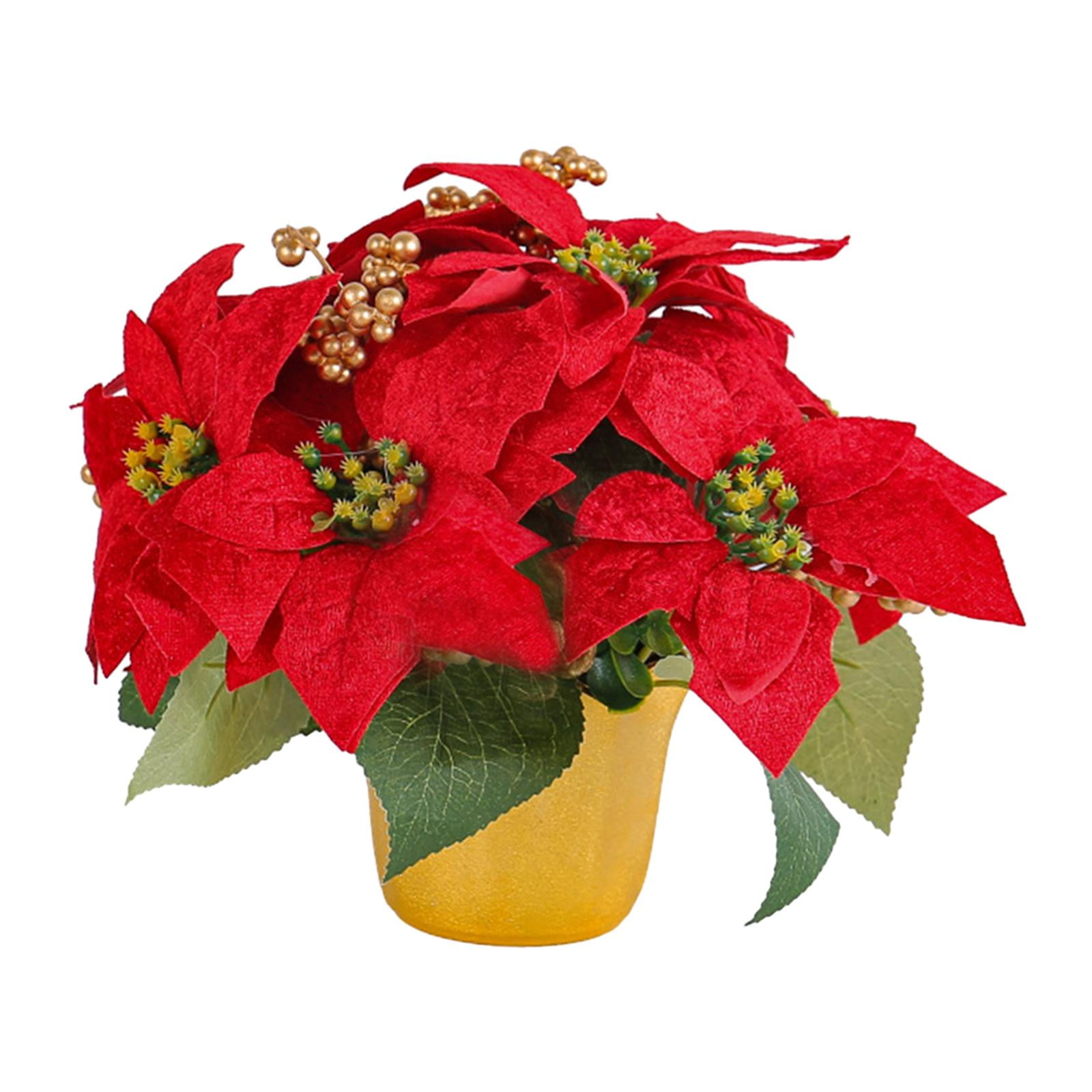 Potted Red Poinsettia Artificial Red Poinsettia Plant Christmas Gift Ornament Artificial Flower
