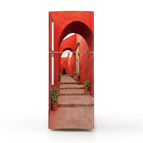 Potted Retro Beach Stickers To Cover Fridge Vinyl Wrap For Furniture Refrigerator Wrap Wallpaper Sticker PVC Vinilo Frigorifico