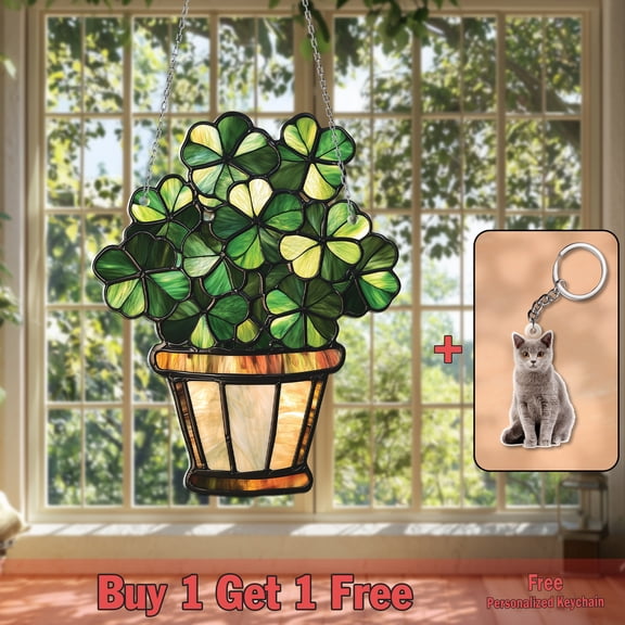 Potted Shamrock Acrylic Suncatcher – Lucky Clover Hanging Ornament, Irish Window Decor & Charming Gift for St. Patrick’s Day & Home Blessings