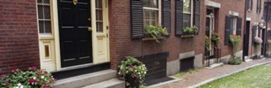 Potted plants outside a house Acorn Street Beacon Hill Boston Massachusetts USA Canvas Art - Panoramic Images (36 x 12)
