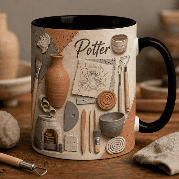 Potter Mug 3D Effect Ceramic Studio Gift for Potters, Clay Artists & Makers
