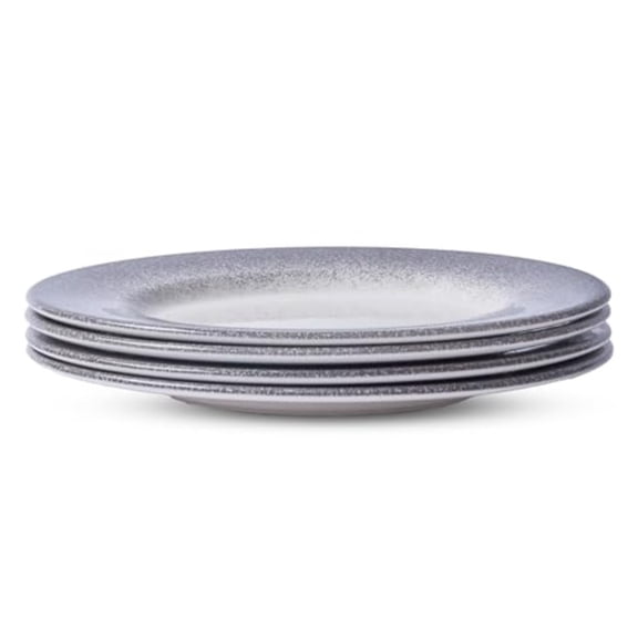 Potter's Mist 8 Dinner Plate Set of 4 - Handcrafted Earthenware Plates with Accent Rim Microwave Dishwasher Safe - Ideal Tableware for Modern Traditional Dining (Grey Mist)