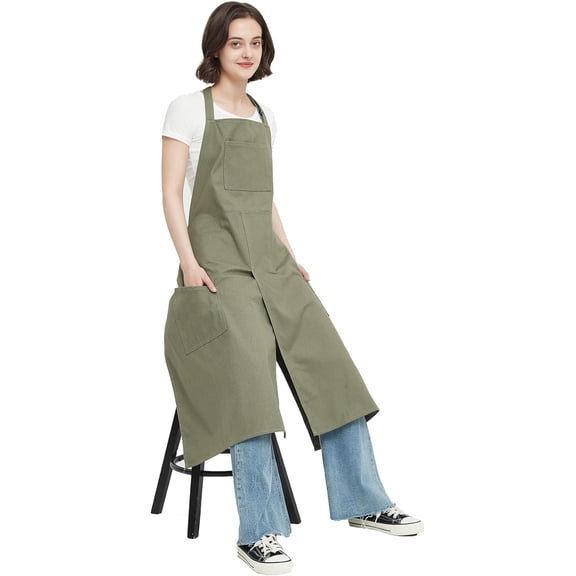 Pottery Apron with Split Leg, Long Unisex Artist Aprons with 3 Pockets for Ceramics & Clay