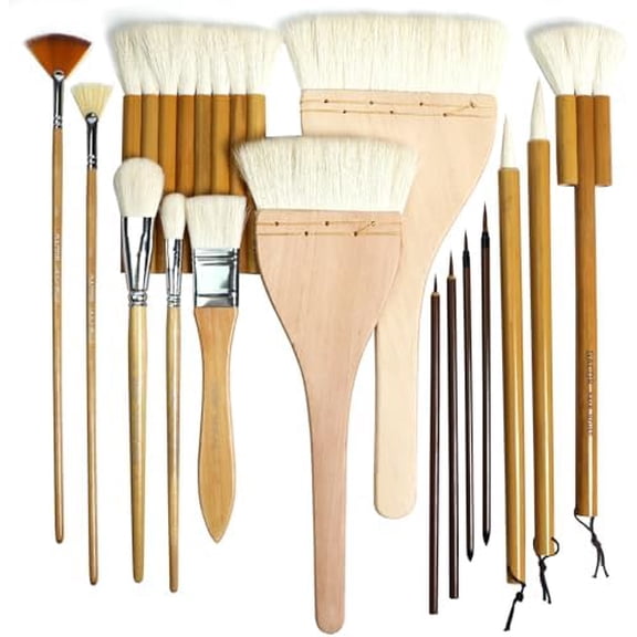 Pottery Brushes for Glazing, 15 Pcs Ceramic Brush Set With Storage Box, Wool Bamboon Hake for Pottery, Acrylic, Watercolor$$