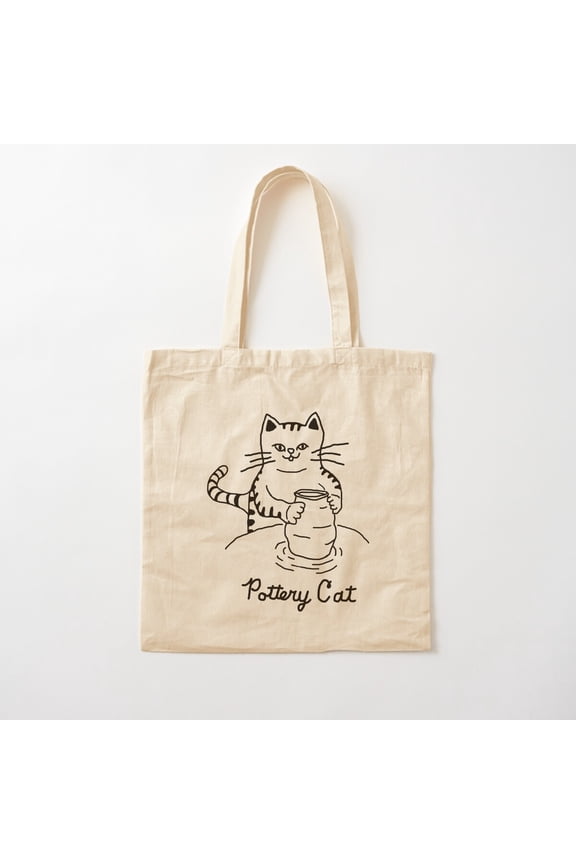 Pottery Cat Canvas Tote Bags, Reusable Shopping Bag