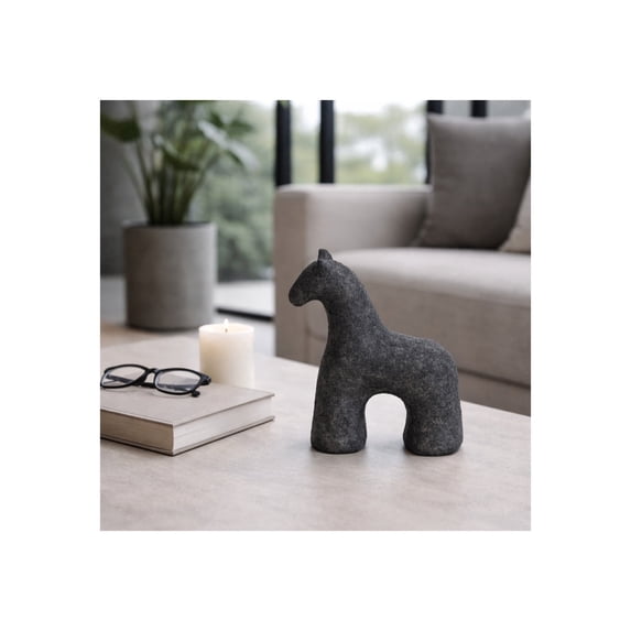 Textured Horse Pottery Figurine for Home Decor - Whimsical Sculpture for Bathroom, Office, Room and Living Room Accent Piece - Decorative Ornaments for Shelf or Coffee Table Display - 7", Black