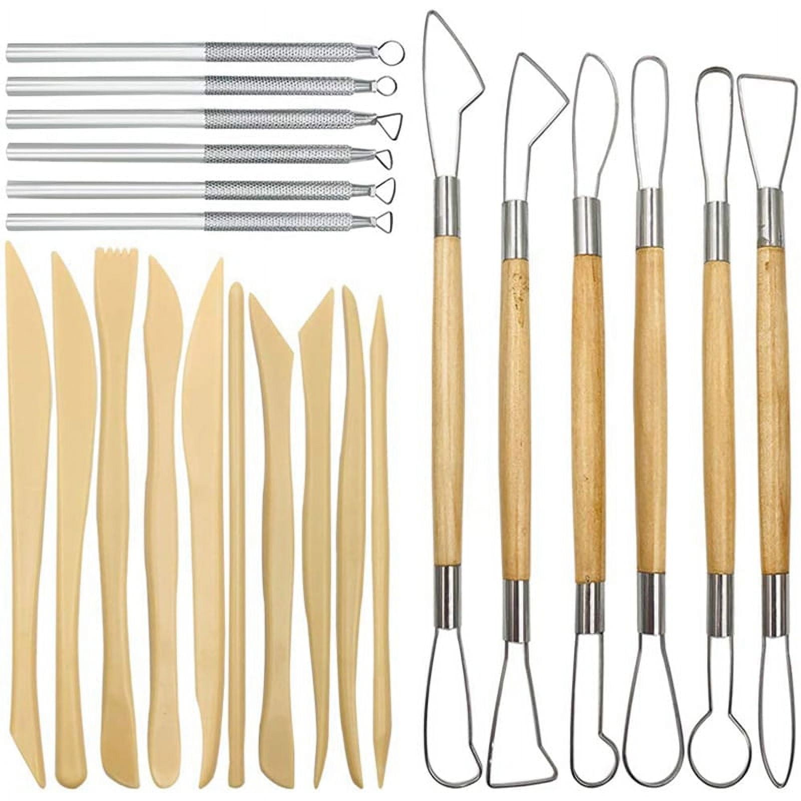 Pottery Clay Sculpting , 22Pcs Wooden Handle Pottery Carving & Metal  Scraper & Plastic Clay Shaping