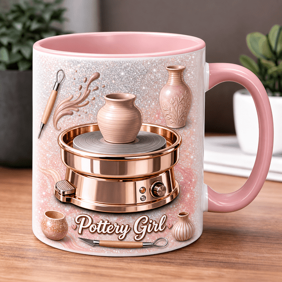 Pottery Coffee Mug Personalized Ceramic Cup with Pottery Wheel Design for Pottery Lovers