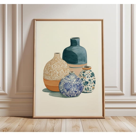 Pottery Earth Tone Ceramic Vases Wall Art Still Life Home Decor Art, Unframed Poster
