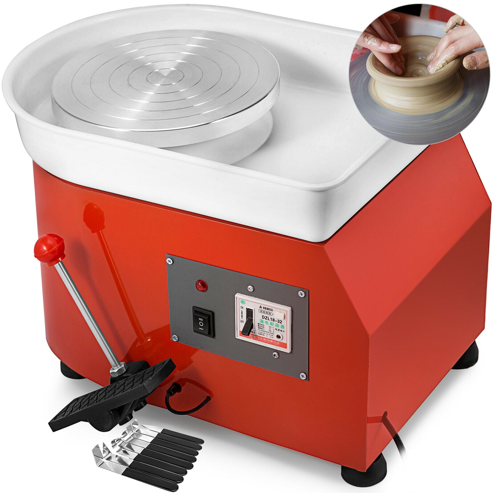 Pottery Forming Machine 25cm Ceramic Pottery Wheel with Adjustable Feet Lever Pedal 350W Art Craft
