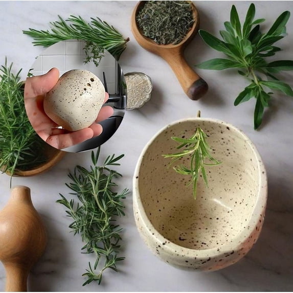 Pottery Herb Stripper Bowl, 2025 New Herb Stripper Bowl Ceramic, Pottery Herb Stripper, Handmade Different Round Hole Sizes, Suitable for Peeling off the Leafy Assembly