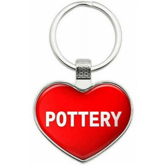 Pottery - I Love Sports Hobbies Metal Heart Keychain Key Chain Ring, Multiple Colors Available
