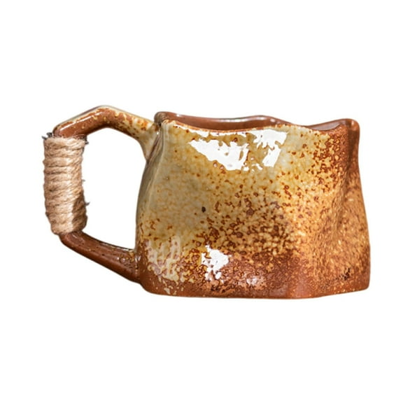 Pottery Kilns Into Retro Special-shaped Mugs Rough Pottery Hand Knead Irregular Nordics Style Coffee Cups(Yellow)