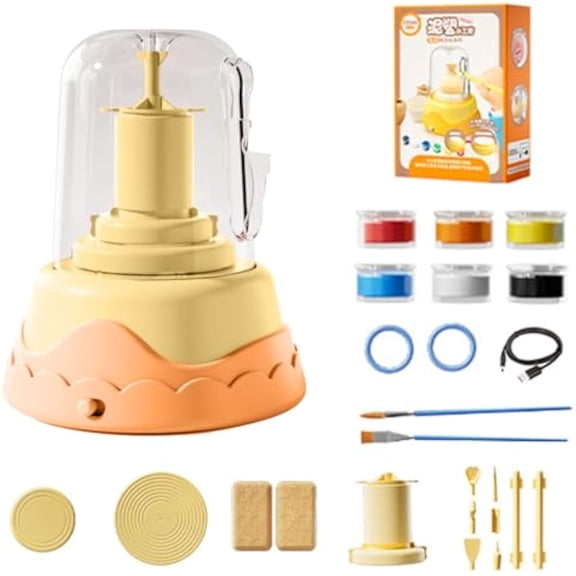 Pottery Kit, Handmade Pottery Set, Air Dry Clay Craft Kit, Ceramics Sculpting Art Supplies, Creative Kids Crafting Set, Easy DIY Clay Modeling Tools, Good-Quality Materials, Fun Educational(Yellow)