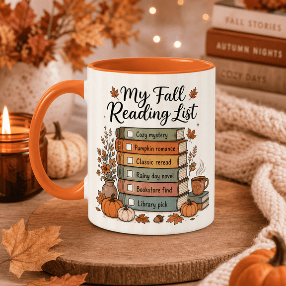 Pottery Mug Fall Reading List Coffee Cup for Cozy Sipping, Book Lovers