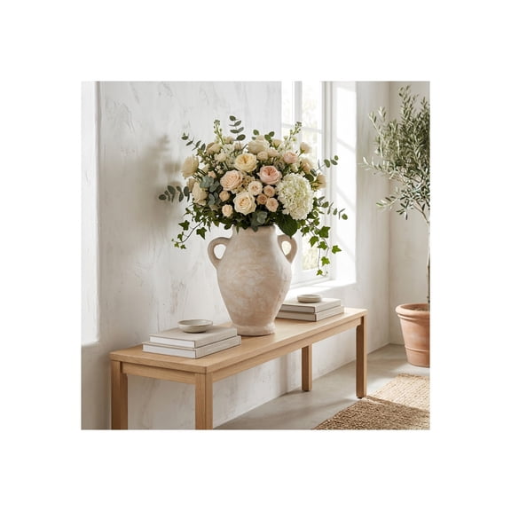 Decorative Tall Jug Vase with Handles for Living Room Decor - Modern Sculptural Flower Vase for Home, Bedroom and Room Space - Paper Mache Accent for House and Office Table Styling - 24", White