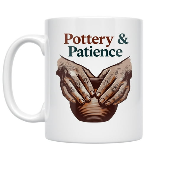 Pottery Patience 11 oz Coffee Mug - For Craft Lovers White Ceramic gift