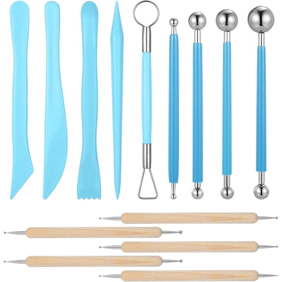 Pottery & Polymer Clay Tools for Adults and Hobbyists, 14-Piece Metal Embossing Tool Set, Blue