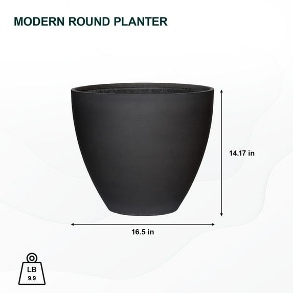 Pottery Pots USA Inc. Pottery Pots Jesslyn XS Fiberstone Indoor Outdoor Modern Round Planter Black