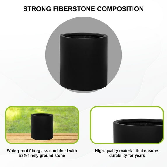 Pottery Pots USA Inc. Pottery Pots Max Fiberstone Indoor Outdoor Modern Round Planter Black 16.9" x 16.9" x 16.9"