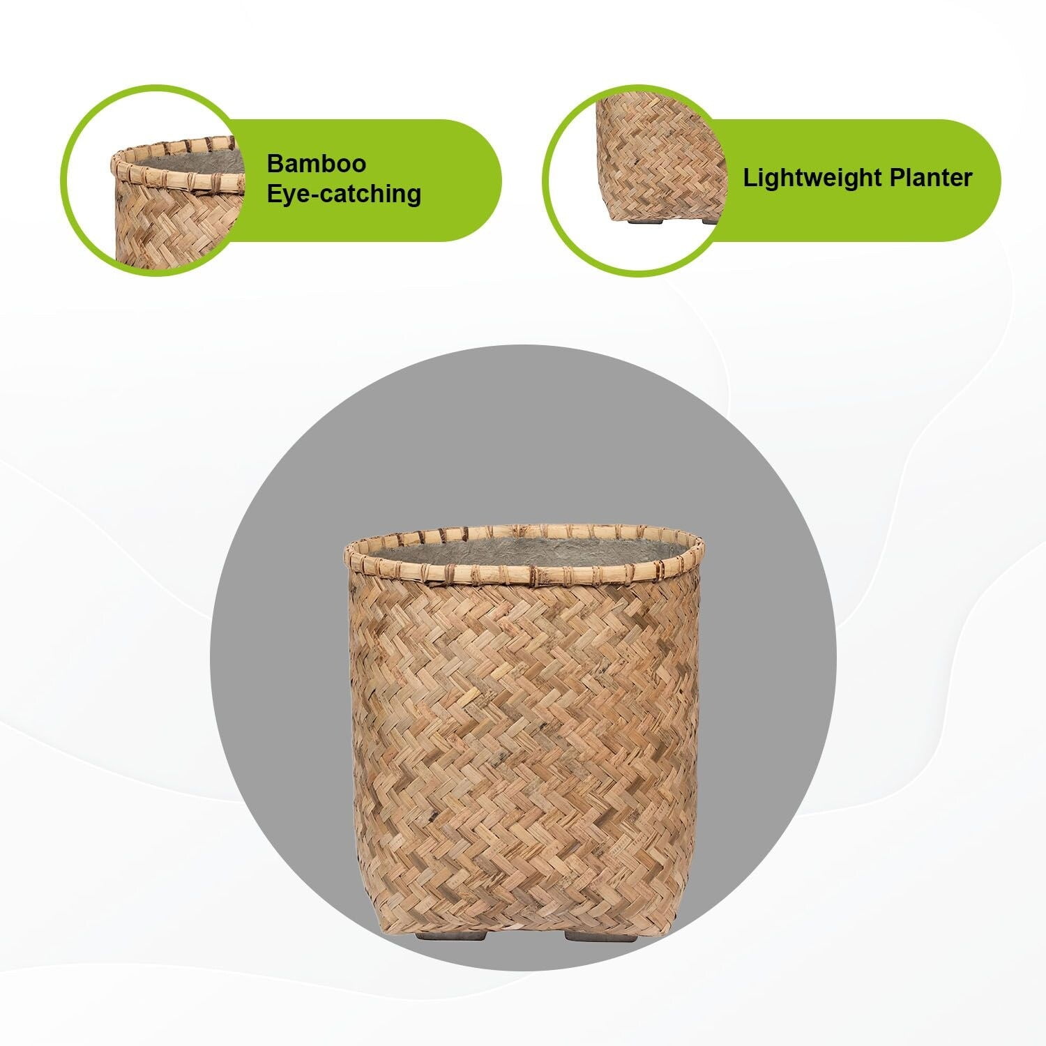 Natural Bamboo and Cement Round Indoor Outdoor Planter