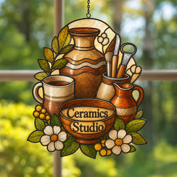 Pottery Suncatcher Acrylic 1 Layer, Ceramics Studio Window Hanging Gift